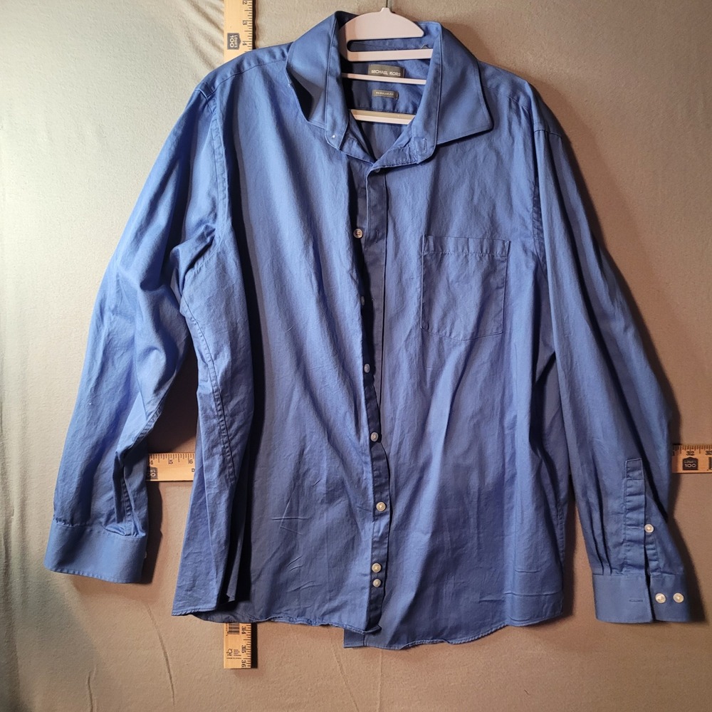 Michael Kors Mens Regular Fit Blue Button Down Dress Shirt XL 17-17.5 34/35